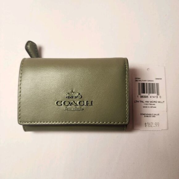 COACH’s LTH TNL HW MCRO WLLT 11001752US25 QB/MILITARY GREEN CP260 QBMGR - Picture 1 of 5